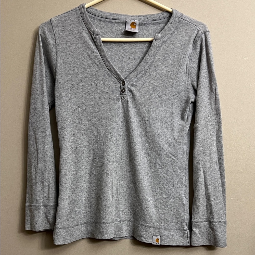Carhartt Heather Gray Long Sleeve V-neck Top Size S